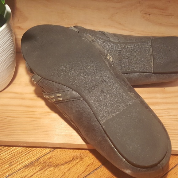 Fossil Peep Toe Leather Flats SZ 8 - Picture 6 of 7